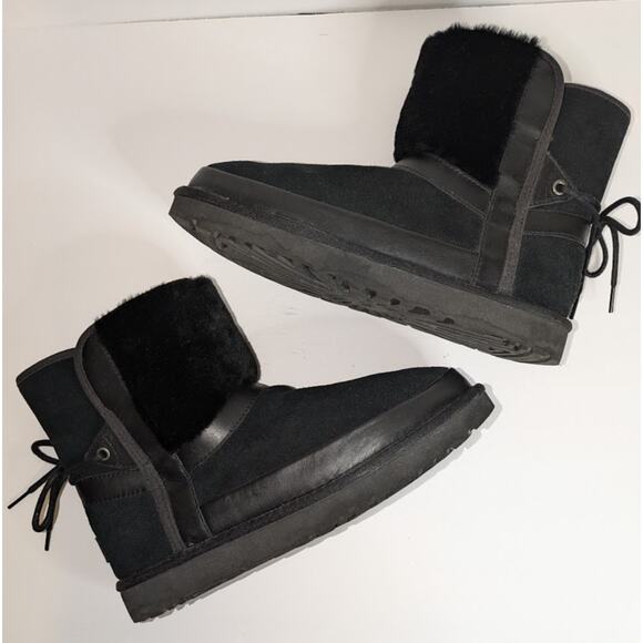 UGG Women's 10 Classic Leopard Lined Bow Black Suede Boots Animal Print 1105354 - Picture 6 of 14